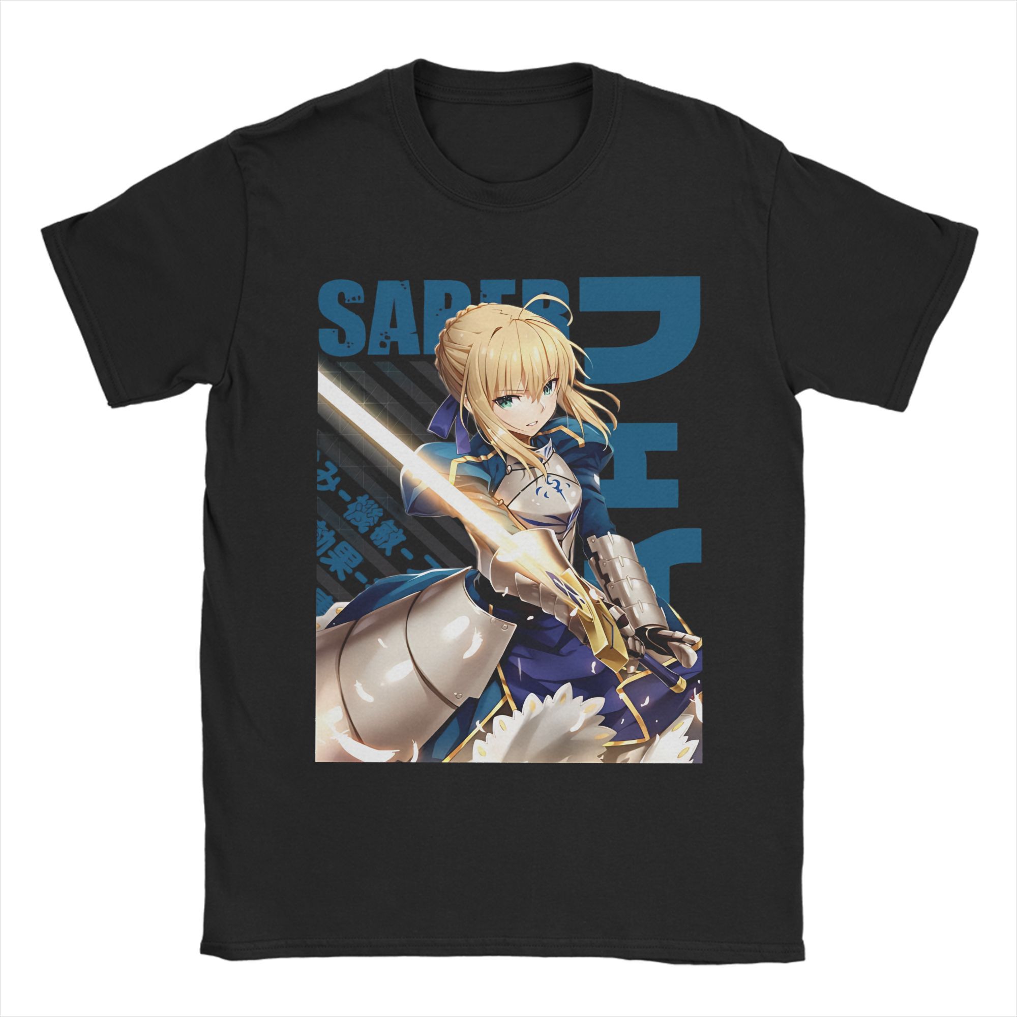 

Casual Fate Stay Night Saber Anime Tshirts For Men Women Cotton Short Sleeve Crewneck Summer Clothes 4XL