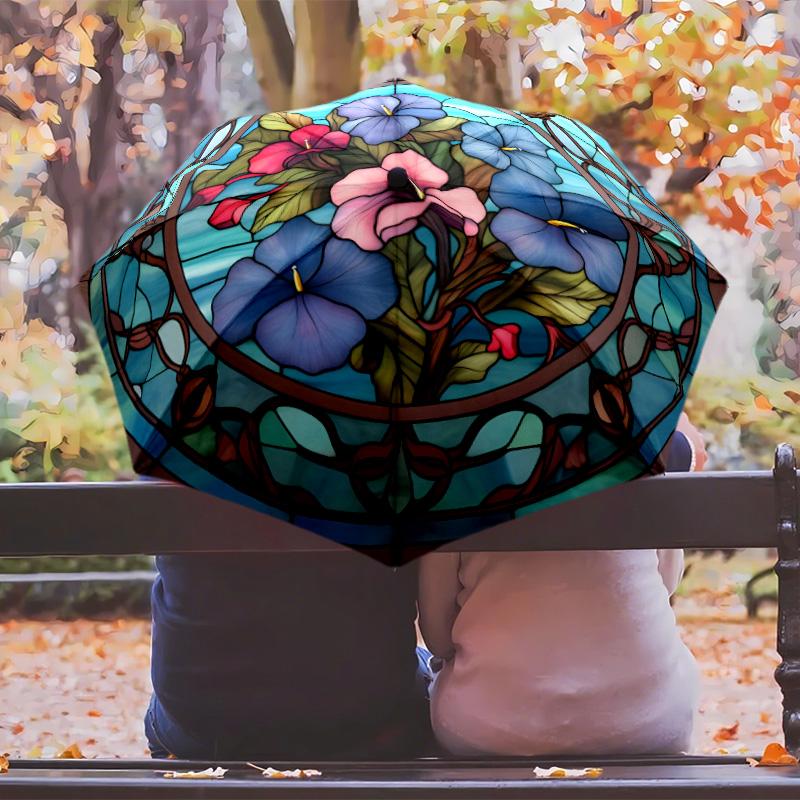 Blumenkunst-Thema Automatischer Regenschirm Kompaktes 8-Rippen-Design Stabile Konstruktion Langlebiger Regenschirm Stilvolles Accessoire