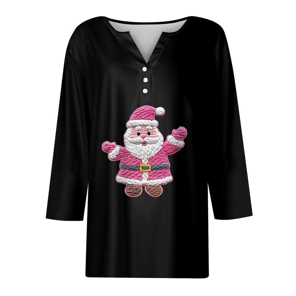 Γυναικείο μπλουζάκι μπλουζάκι με τύπωμα κουμπιού μανίκι 3/4 Καθημερινή μόδα για Σαββατοκύριακο Basic V-λαιμόκοψη κανονικό μπλουζάκι