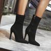 Stretch Slim Ankle Boots For Women Shoes Fashion Sexy High Heels Short Socks Boot Ladies Blue Red Party Dance Shoes Big Size 48