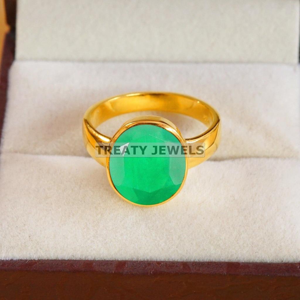 Emerald Oval Cut With 925 Sterling Silver Gold Plated Ring For Men's #A998 JL375669354797