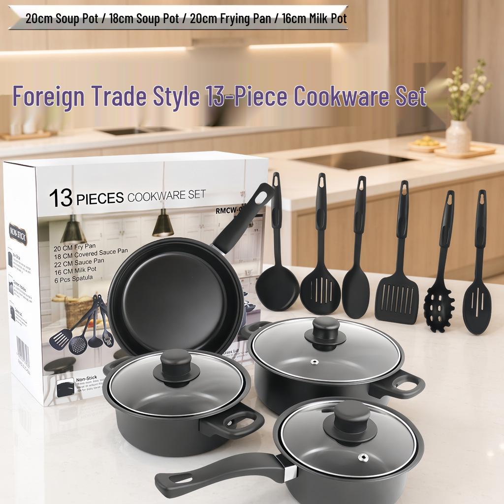 13-Piece Non-Stick Cookware Set: Includes Spatula, Soup Pot, Maifan Stone Pot, Milk Pot, Frying Pan