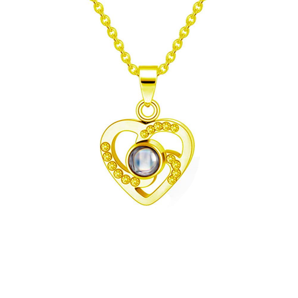 Персонализированное проекционное ожерелье с фото «Любовь» с фотографией внутри Хрустальный кулон Проекционное ожерелье с фото с проекцией фото 50cm&Customized Type золотой