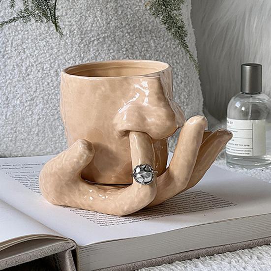 Nose Picking Mug Funny Nose Mug with Finger Handle Ceramic Storage Cup with Sculpted Hand Plate Ring Holder for Home Office Decoration Gift