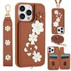 3IN1 Crossbody Rope Wrist Strap Flowers Leather Wallet Phone Case For iPhone 15 11 12 13 14 16 Pro Max X XR XS 7 8 Plus SE Cover