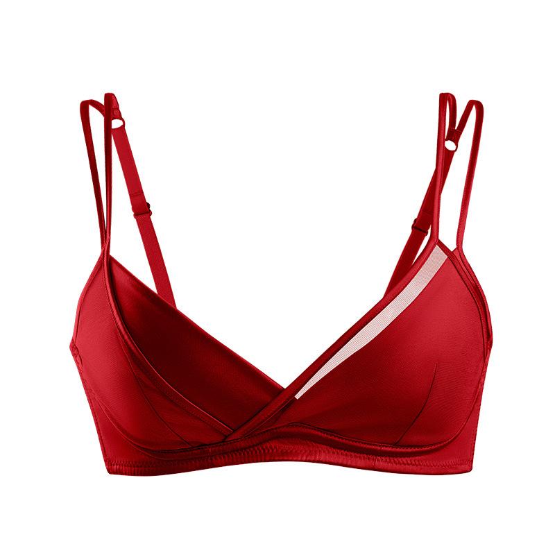 Mumi silk elastic satin ultra-thin fixed cup bra, mulberry silk without steel ring support underwear
