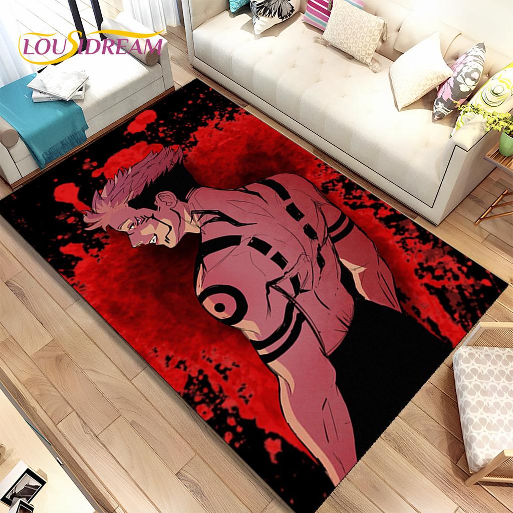 Tappeto Area Cartoon Anime Jujutsu Kaisen Grande, Tappeto per Soggiorno Camera da Letto Divano Zerbino Decorazione, Tappetino Antiscivolo per Bambini