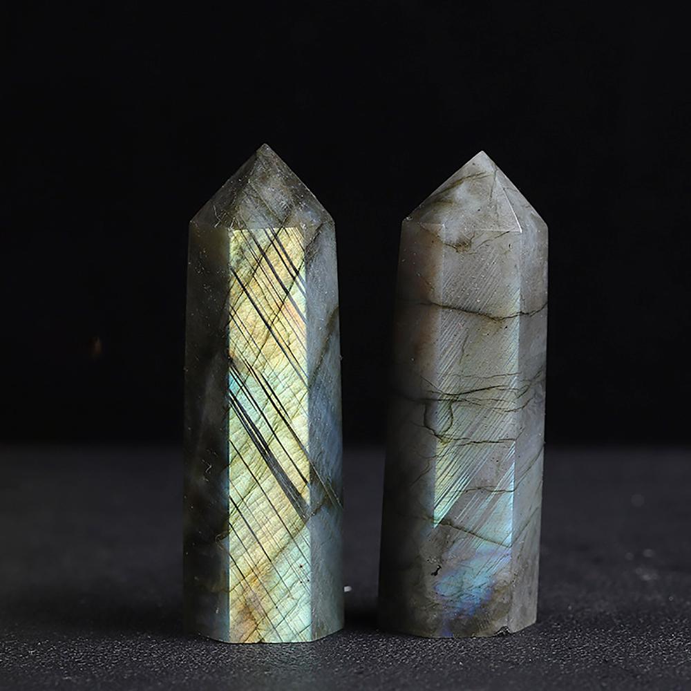 Natural Labradorite Column Single Pointed Pillar Labradorite Quartz Crystal Point Wand Mineral Obelisk Room Decor Stone Crafts