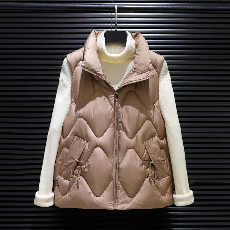 

Vest women s outer wear autumn and winter new small rhombus short vest down cotton vest XXL темно-коричневого