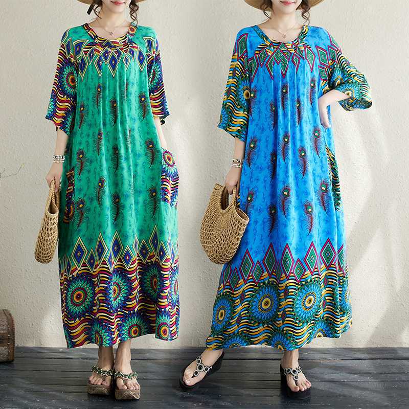 

Summer Ethnic-style Dress and Robe one size зелений