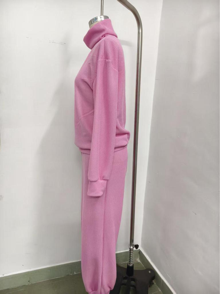 2025 Autumn/Winter Women's Casual Knit Set: High Neck Top & Wide Leg Pants