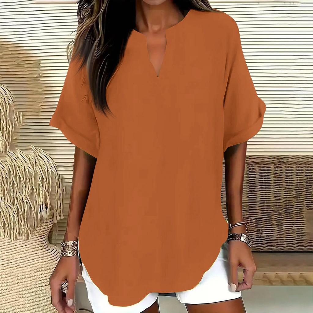 Women’s Loose Fit V Neck Short Sleeve Blouse Casual Tunic Top Lightweight Pullover Shirt for Everyday Wear