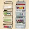 4 Tier Wall Mount Folding Organizer Mesh Pockets Hooks Large Capacity Stackable Fabric for Wall Space Saver