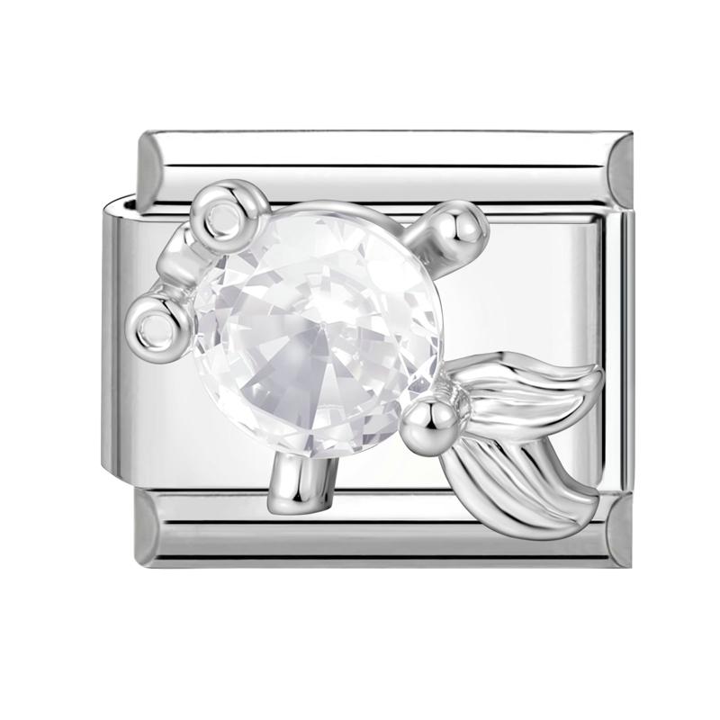 Shiny Y2K Zircon Butterfly Leaf Moon Cat Flower Fish Italian Charm Links Fit 9mm Stainless Steel Bracelet Women DIY Making Gifts