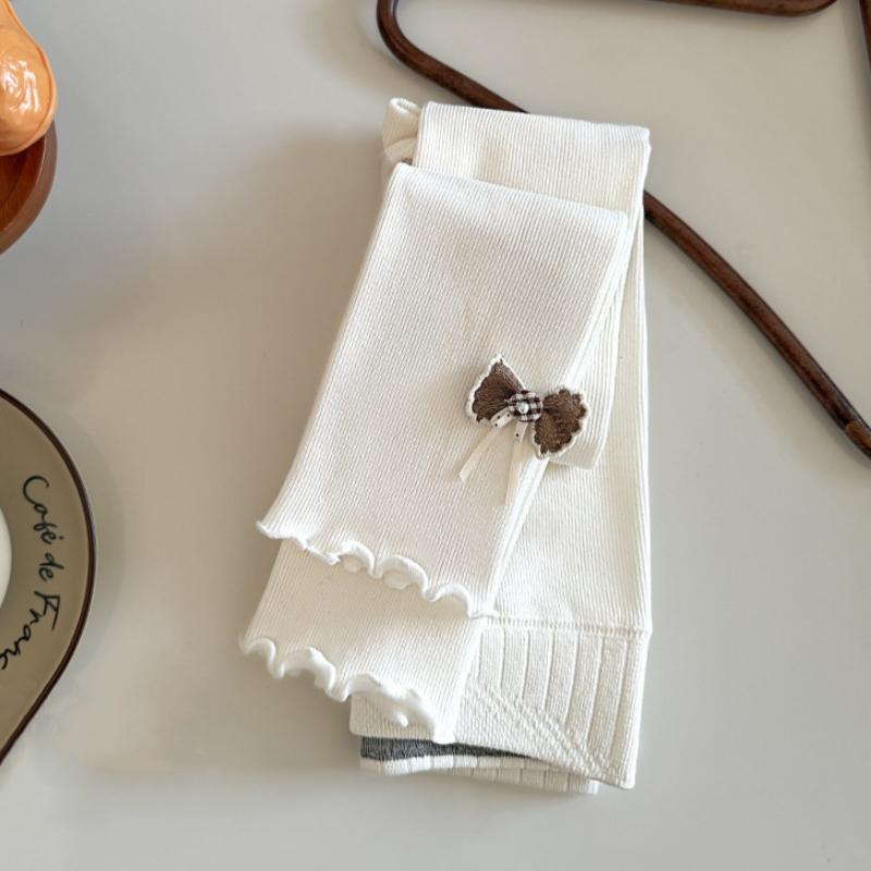 Spring Autumn Sweet Girls Tights Fine Design Ruffle Hem Bow Leggings Comfortable Princess Kids Leggings