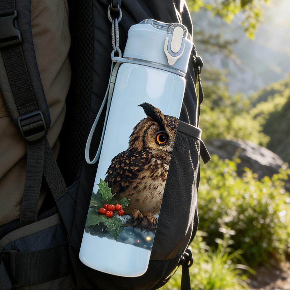 1PC Forest Owl Pine Branch 750ml Color Plastic Sports Water Bottle Leakproof Flip Straw Lid For Sports Office Home Use