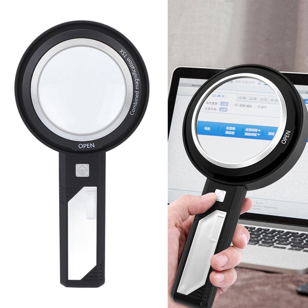 Handheld Magnifying Glass 6X/15X Reading Illuminated Lighted Magnifier with 6 LED Lights for Seniors Reading
