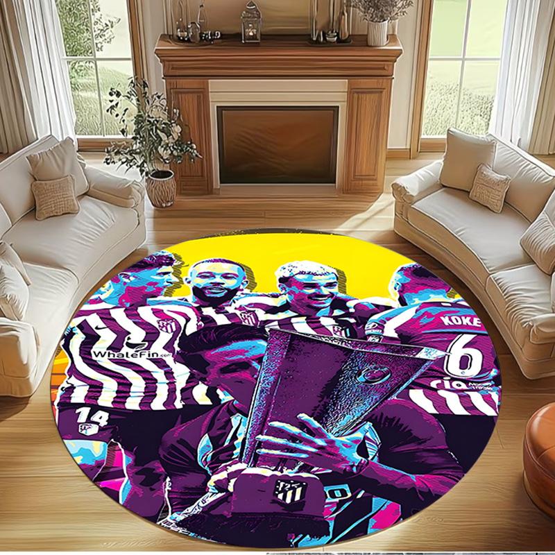 Football Club Print Round Rug, Washable Floor Carpet, For Entryway Dorm Laundry Room Office Study, Home Decor Birthday Christmas Gift