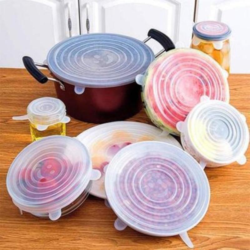 6Pcs Silicone Food Covers Bowl Lids Kitchen Gadgets Strong Stability Dust-proof Fresh-keeping Food Grade Multifunction Flexible