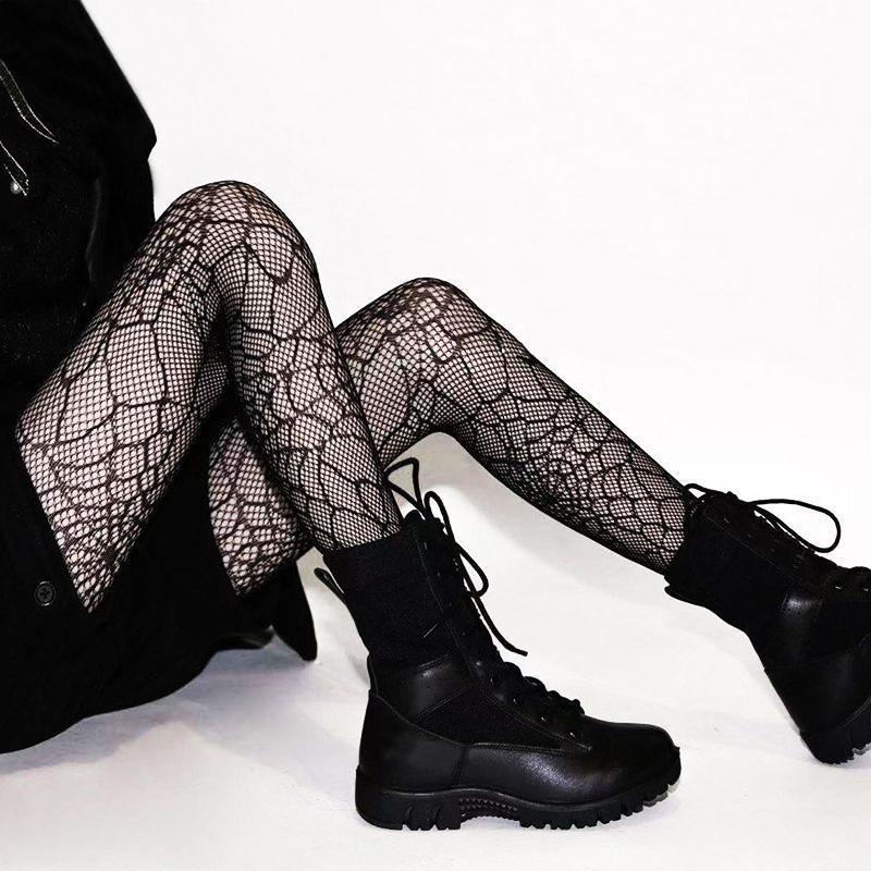 Women Sexy Spider-patterned Fishing Net Stockings Japanese Style Sheer Tights JK Gothic Halloween Hollow Out Fishnet Pantyhose