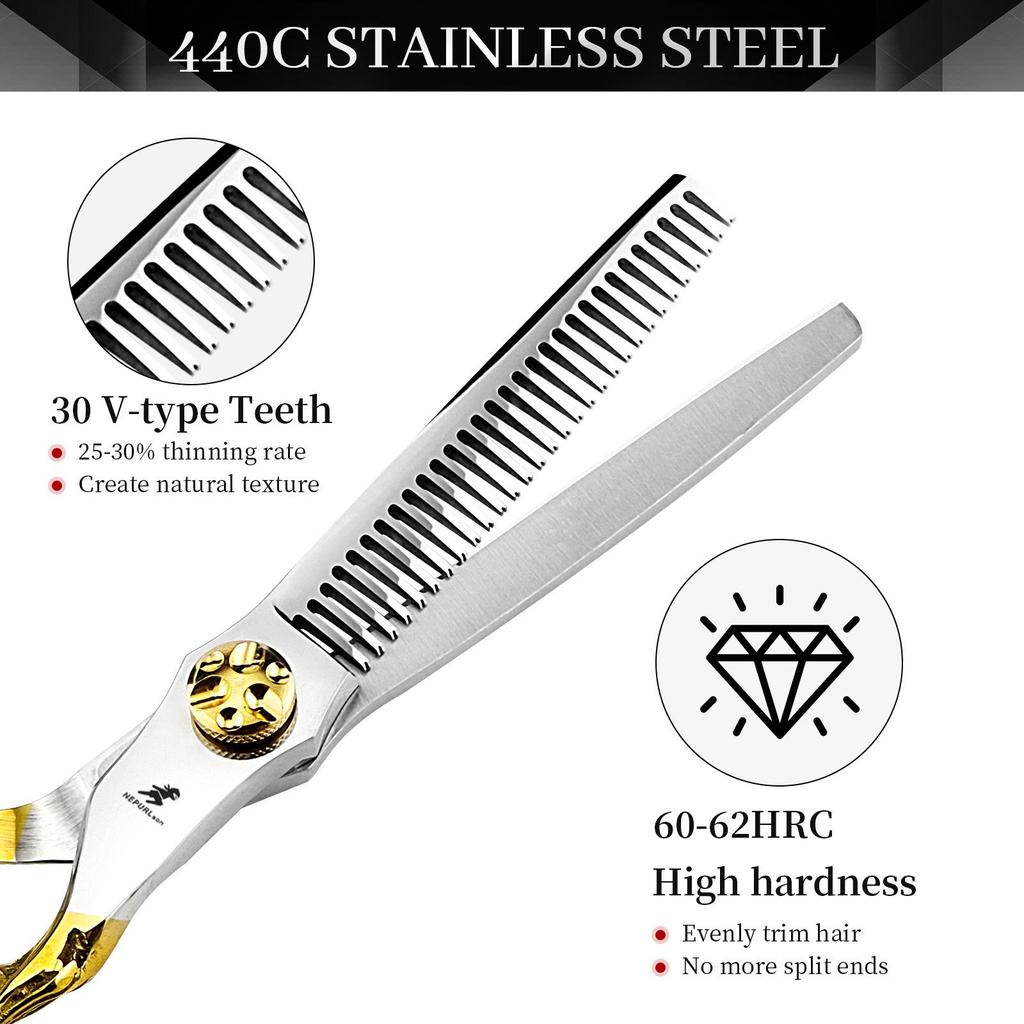 6.0" Gold Tree Root Handle Hairdressing Scissors - Straight & Thinning Shears