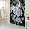 Gothic Moonlit Night Shower Curtain With Bats And Clouds Design, Black Polyester Fabric, 12 Hooks, Cracked Border Mosaic Pattern
