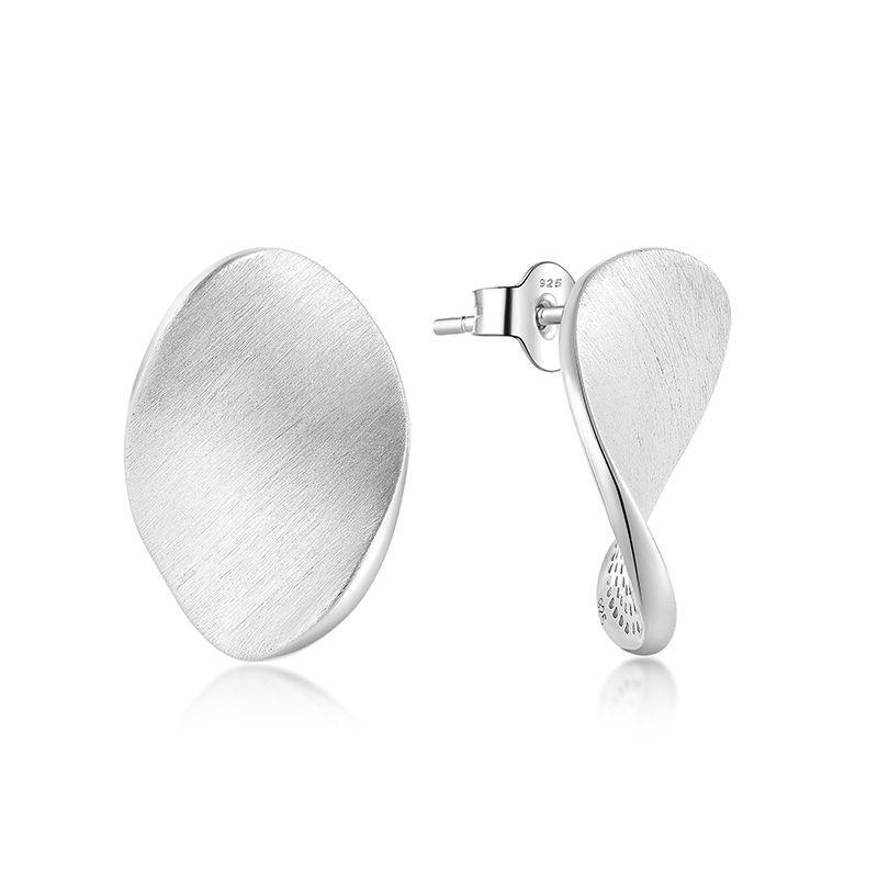 Korean Style Irregular Round S925 Sterling Silver Stud Earrings - Simple Brushed, Trendy, Personalized Design