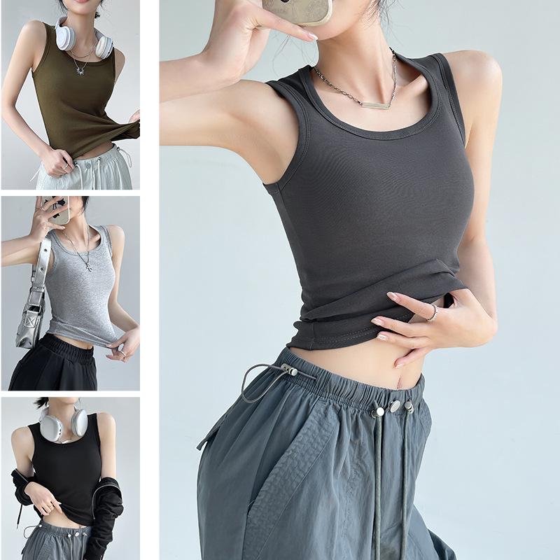 Women's Black Spaghetti Strap Camisole with Chest Pad – Sleeveless Spring Base Layer Top