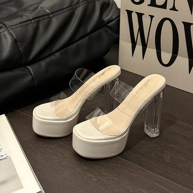 Hate the sky high waterproof table sandals women's summer catwalk is not tired of cold feet slippers transparent versatile high heels 2025 new