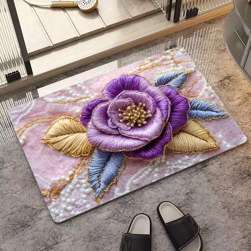 Floral Cross-Border Doormat: Dirt-Resistant, Easy-Clean Doorway Pad for Dust Removal