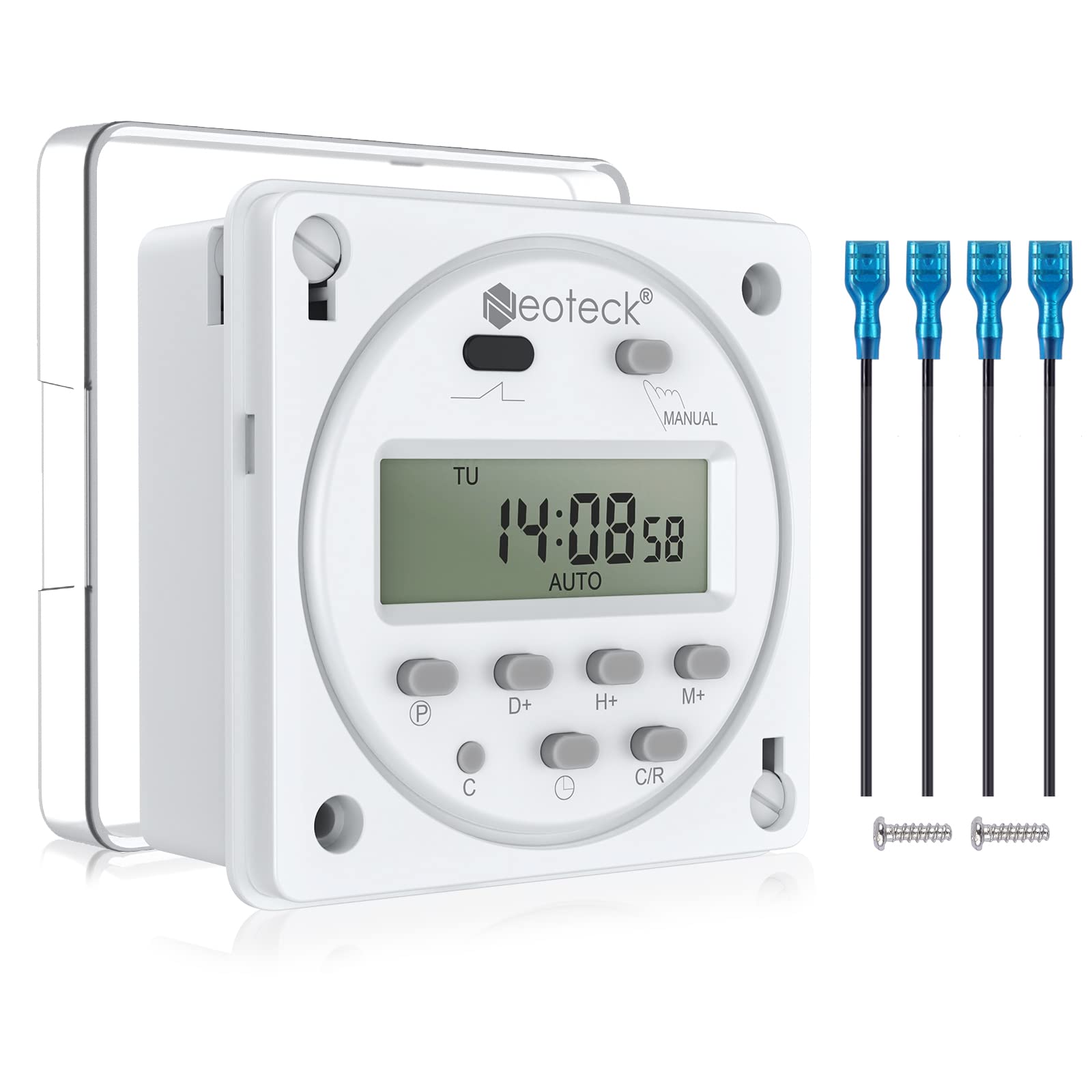 

Neoteck Timer DC 12V Programmable Weekly Waterproof Cover Wire Connector Included Switch, 16A, Timer, & білий