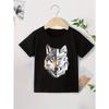 European Size Boys Round Neck Short Sleeved T Shirt with Mechanical Werewolf Pattern