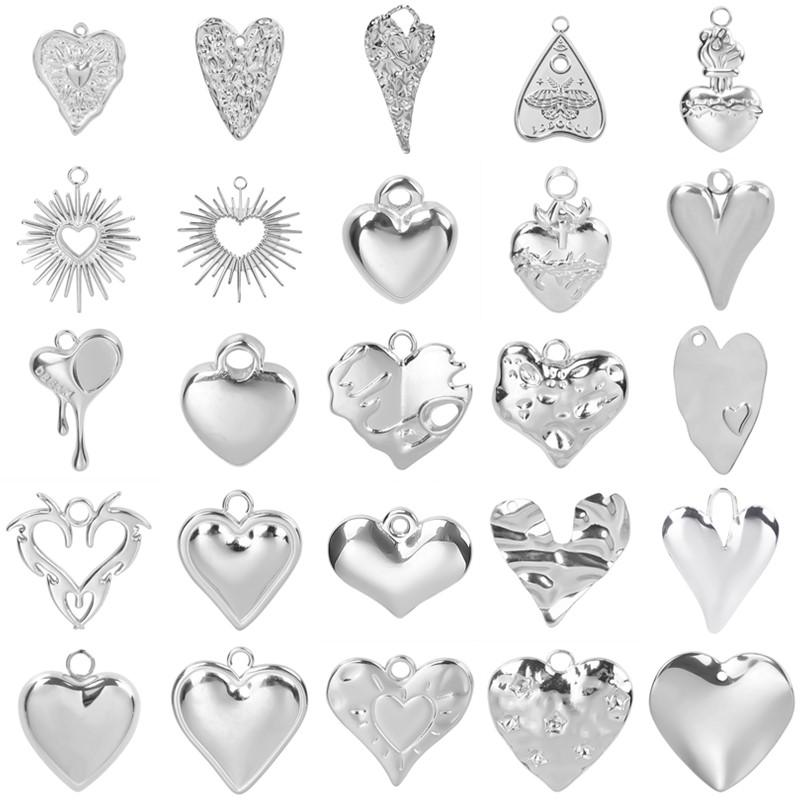 6pcs/Lot Classic Stainless Steel Heart Charms For Jewelry Making Bracelets Earring Necklace Pendant Love Material Girl Breloques