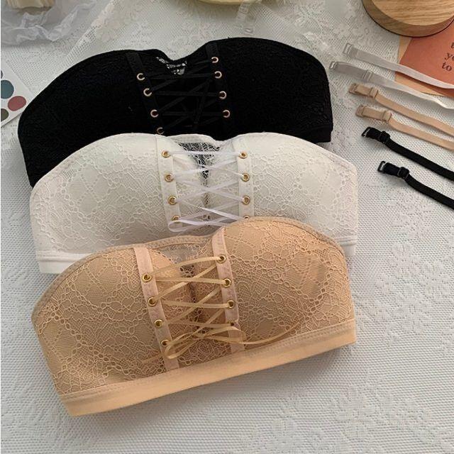 Viya Lace-Up Criss-Cross Wireless Bra - Non-Slip Strapless Invisible Bandeau