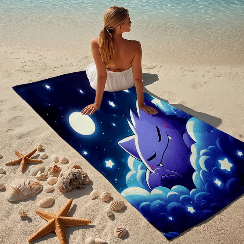 Proof Beach Towel with a Pokémon Gengar Pattern - Soft,absorbent,quick-drying,machine Washable - Perfect for Swimming,camping,bathing
