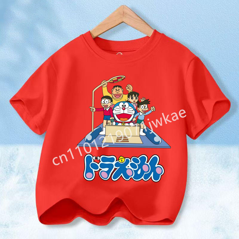 Doraemon Colorful T-shirt Printed Short-sleeved Outdoor Simple Comfortable Pullover Tops Summer Clothes Casuals Round Neck Shirt