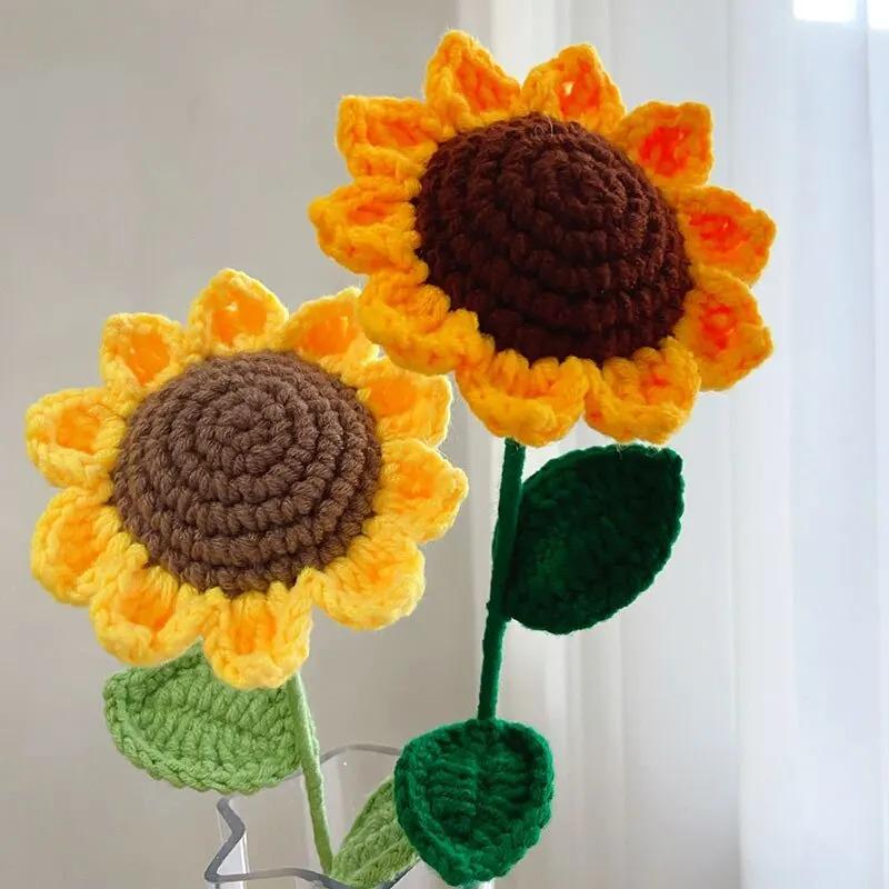 3Pcs Sunflower Hand Woven Bouquet Creative Wool Knitting Flower Sunflower Decorations Teachers Day Mother S Day Birthday Gift