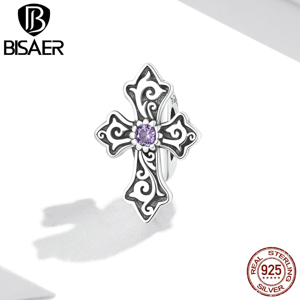 

BISAER ретро 925 пробы серебро DIY Изготовление винтажный узор крест подвеска для базового браслета и браслета ювелирных изделий эффектный подарок 925 silver