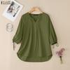 ZANZEA Women Casual V-Neck Solid Color Loose 3/4 Sleeve Blouse