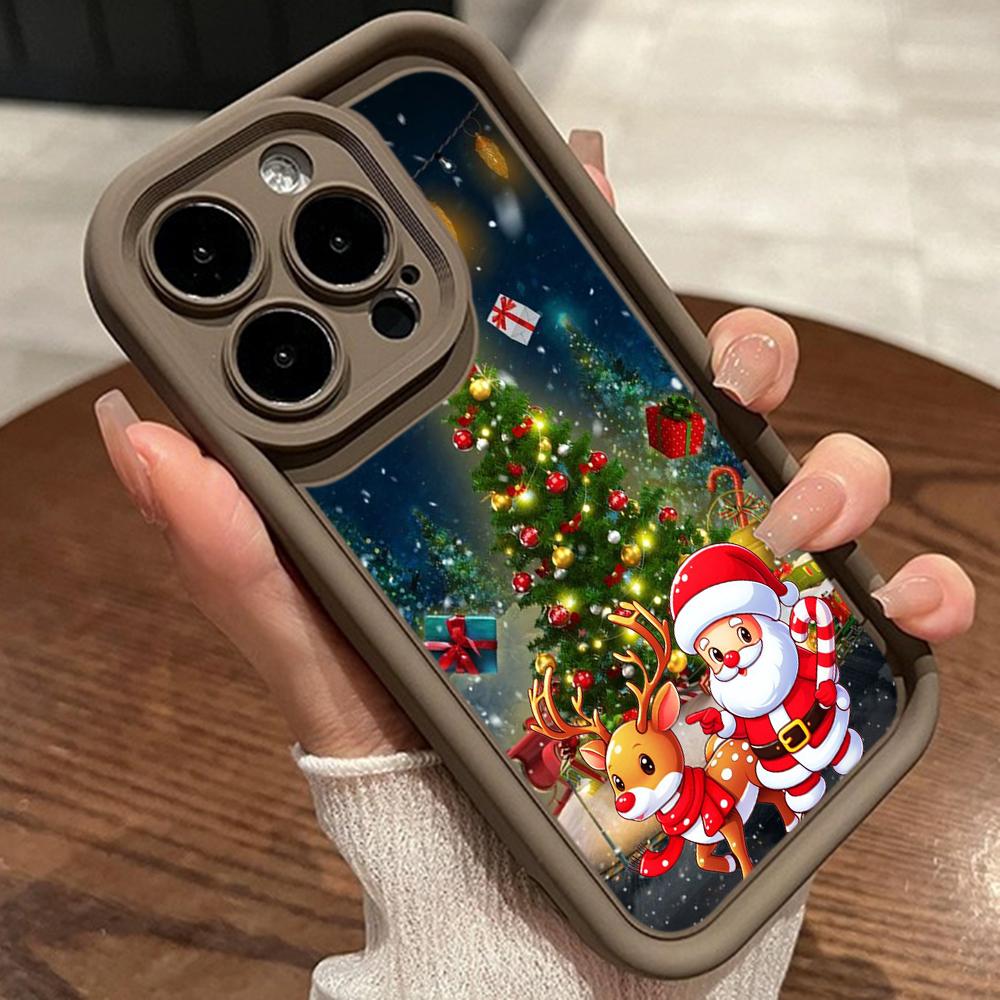 Ae121 Merry Christmas Santa design art Phone Cases for iPhone 16 14 13 11 Pro Max 15 7 8 6 Plus 12 mini XR XS Max SE Angel Eye Ladder Protective Cover