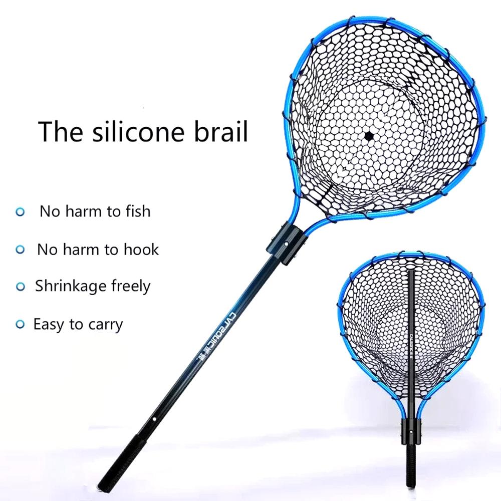 Dip Net Folding Portable Ultra Light Big Fishing Hand Lure Nets Silicone No harm Fish for Sea Saltwater Speed Extension Outdoor