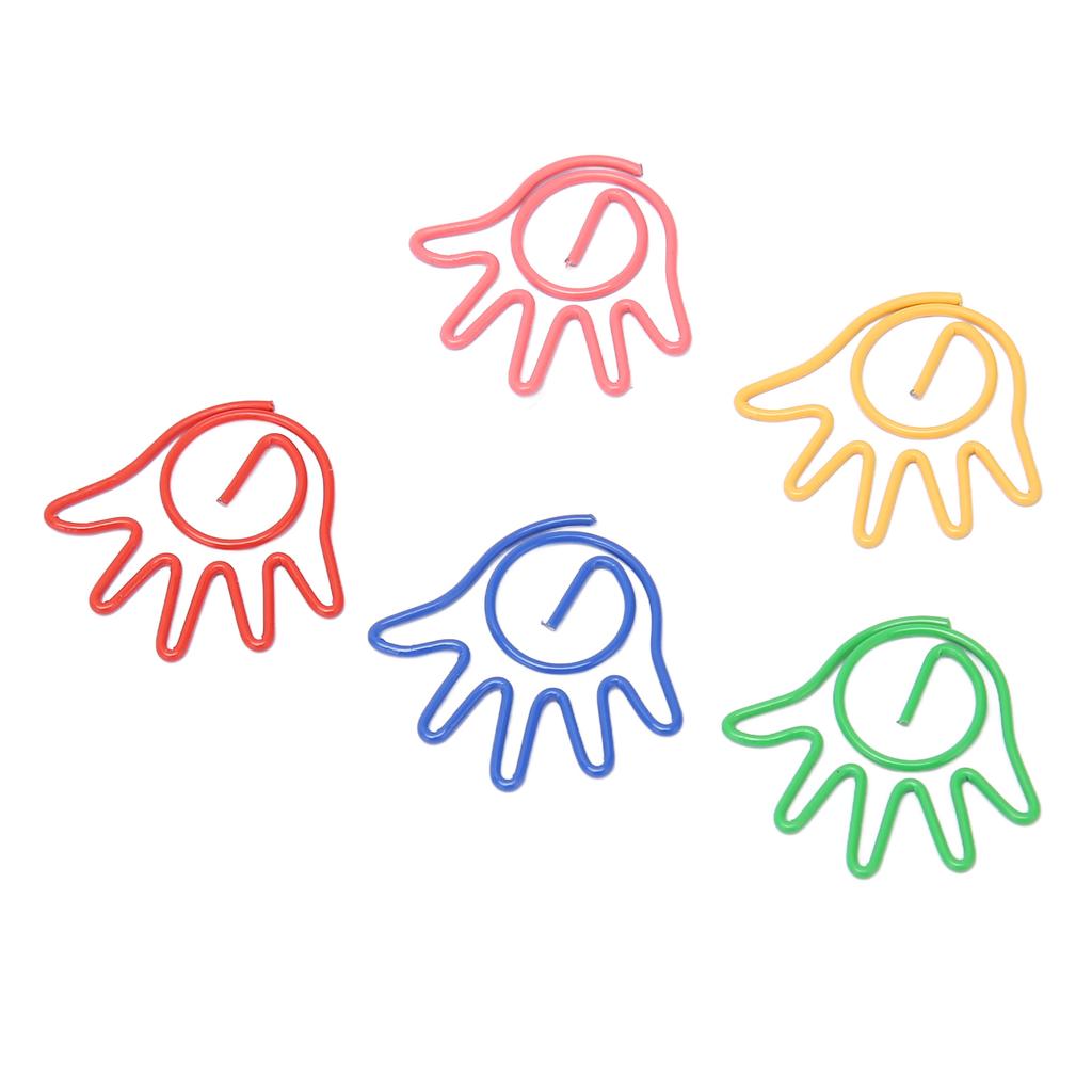100Pcs Cute Paper Clips Hand Shaped Style Assorted Colors Electroplated Fancy Paperclips for Family