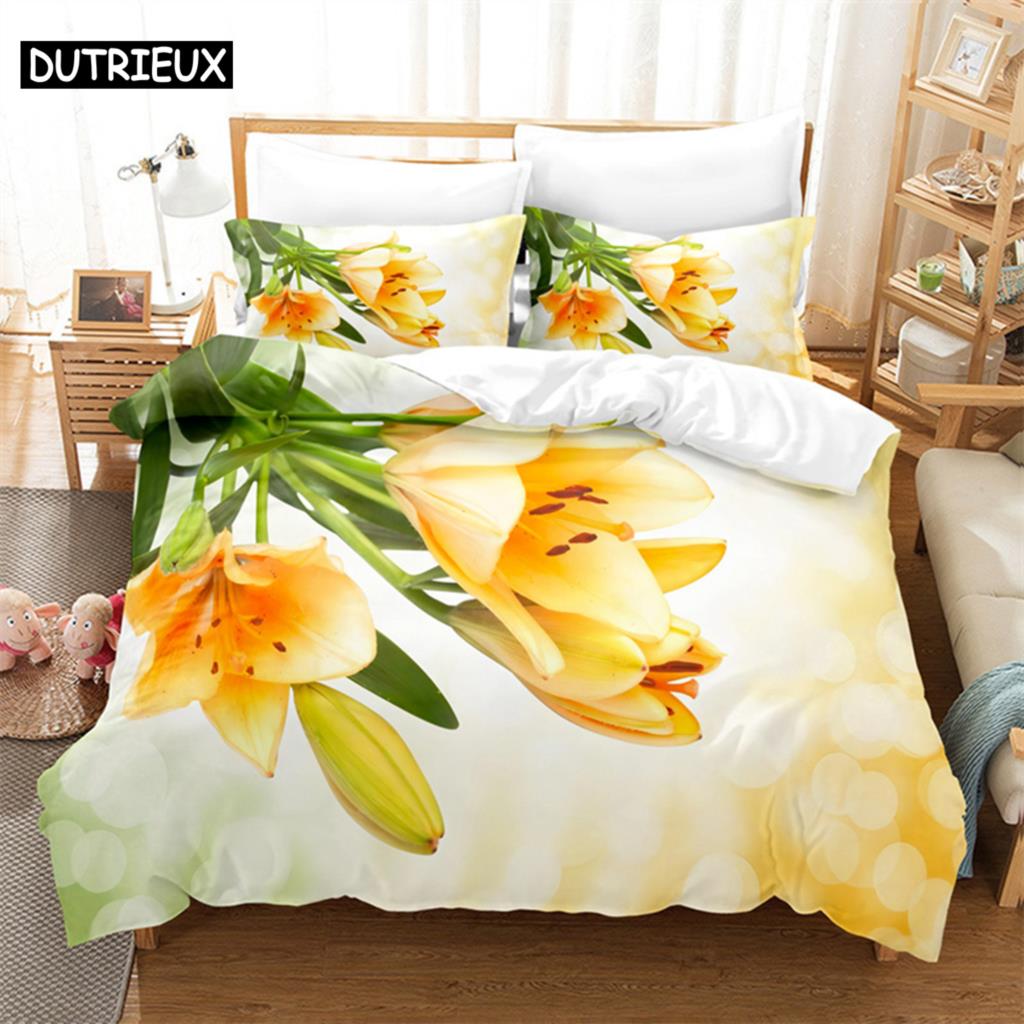 Butterfly Tulip Queen Bedding Set Duvet Cover Kids Bedroom Bed Set Comforter Cover Set King Size Duvet Cover Set Bedding Sets