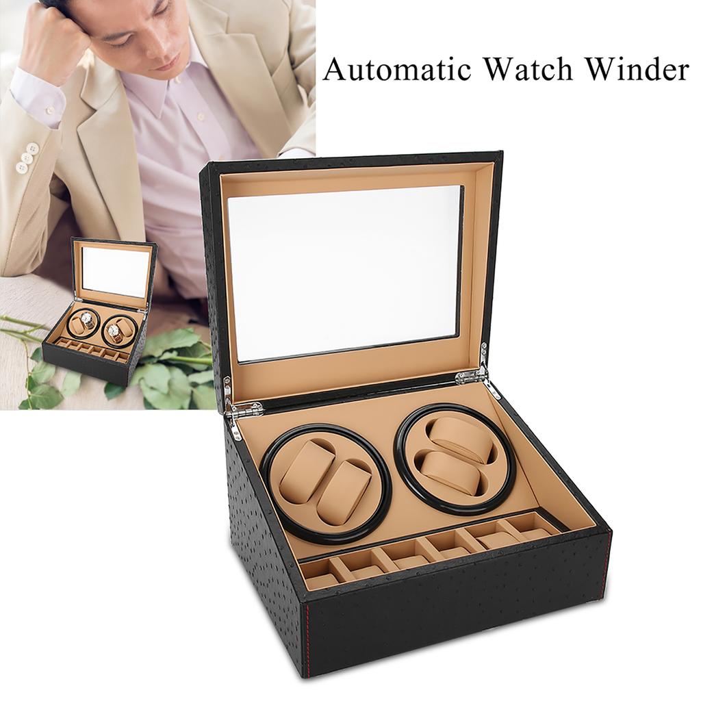 Mechanical Watch Winder for 4 Automatic Watches 6 Wristwatch Storage Display Case