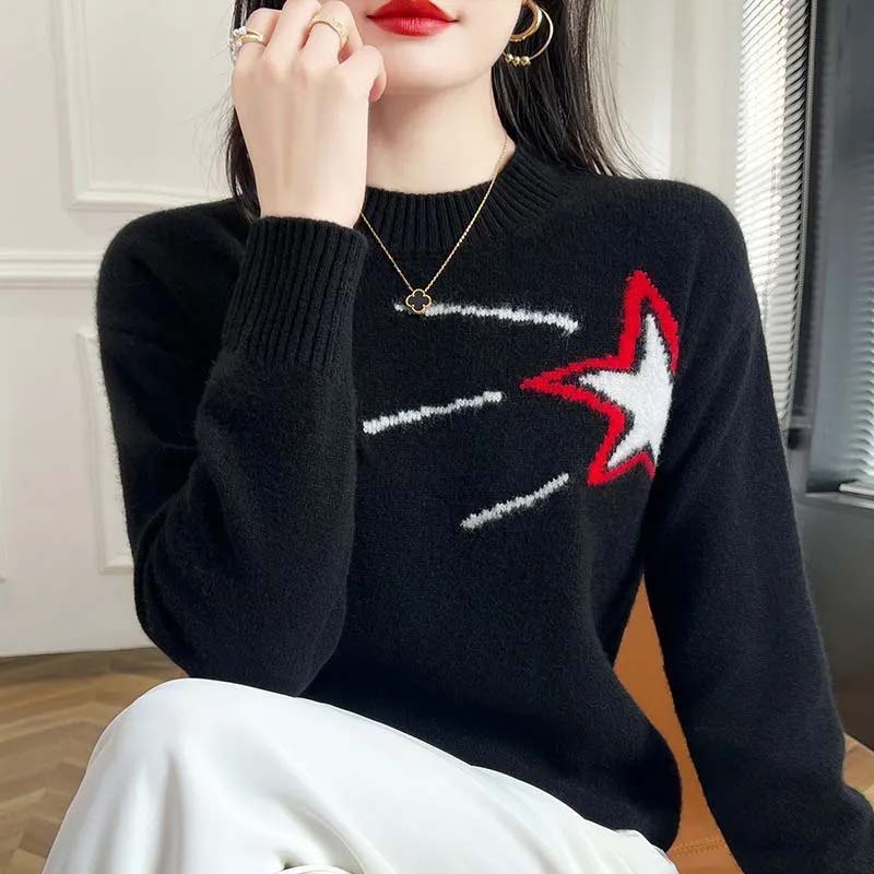 Pullover für Damen Herbst Winter Verdickt Warm Gestrickt Dehnbar Langärmelig Oberteile