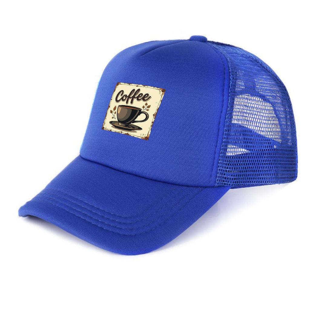 Coffee Cup Printed Sun Hat Adjustable Mesh Cap Casual Leisure Dad Hat Unisex for Camping Fishing Outdoor Accessory One Size Fits