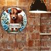 Wooden Charming Highland Cow and Blue Wildflowers 8X8 Inch Wooden Sign - UV Resistant and Scratch Resistant, for Door, Wall, Home, Room, Farmhouse