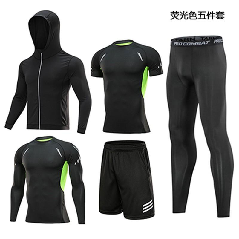 Mens 5-Piece Quick Dry Breathable Cycling Jersey Set Training Running Sportswear