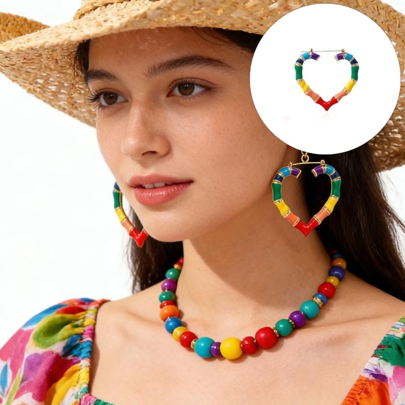 Rainbow Heart Shaped Couple Earrings Fashionable Alloy Jewelry Ear Adornment For Romance Pair Matching Accessories