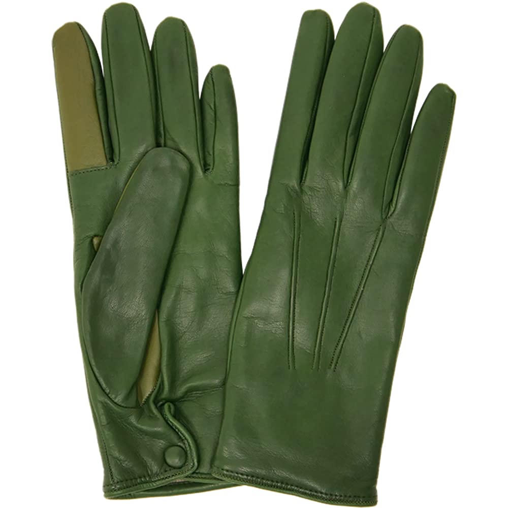 

leather gloves with cashmere touchscreen compatible [CarronSelect] Italian-made women s lining, (Dark Green, S)